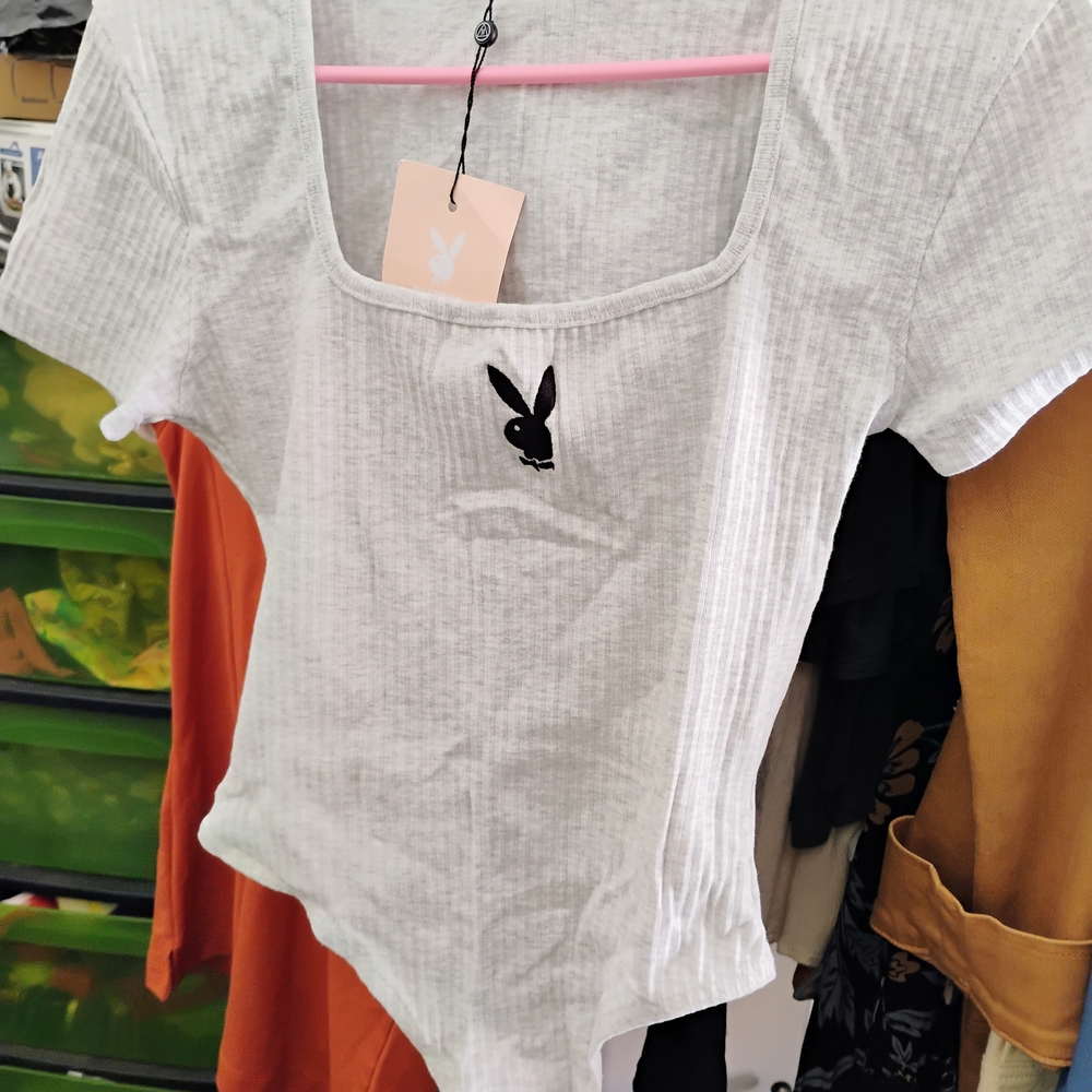 Playboy Women's White Ribbed Bodysuit